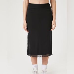 Forever 21 Lettuce-Edge Mesh Midi Skirt in Black
